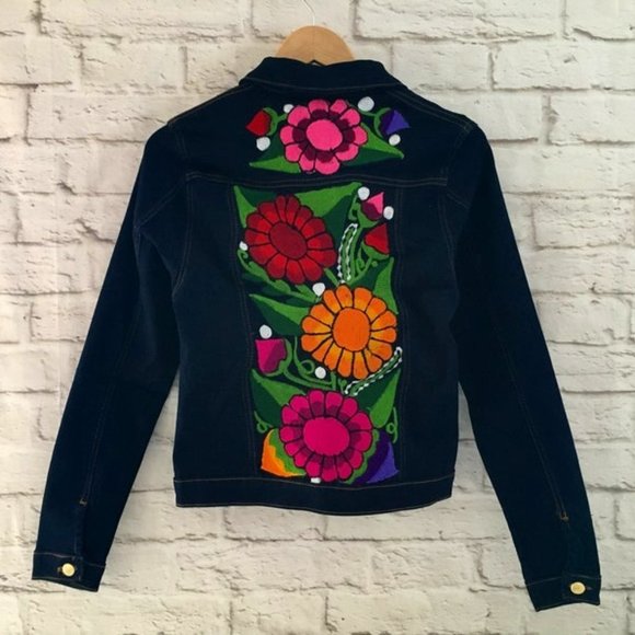 Handmade Embroidered Mexican Denim Jean Jacket - Picture 1 of 4
